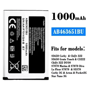 New phone battery AB463651BU for Samsung S3650 Corby