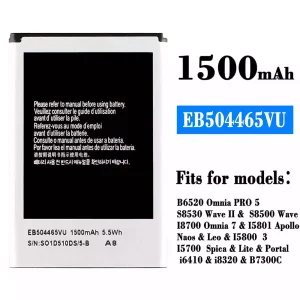 New phone battery EB504465VU for Samsung B6520 Omnia PRO 5/S8530 Wave /S8500 Wave 2