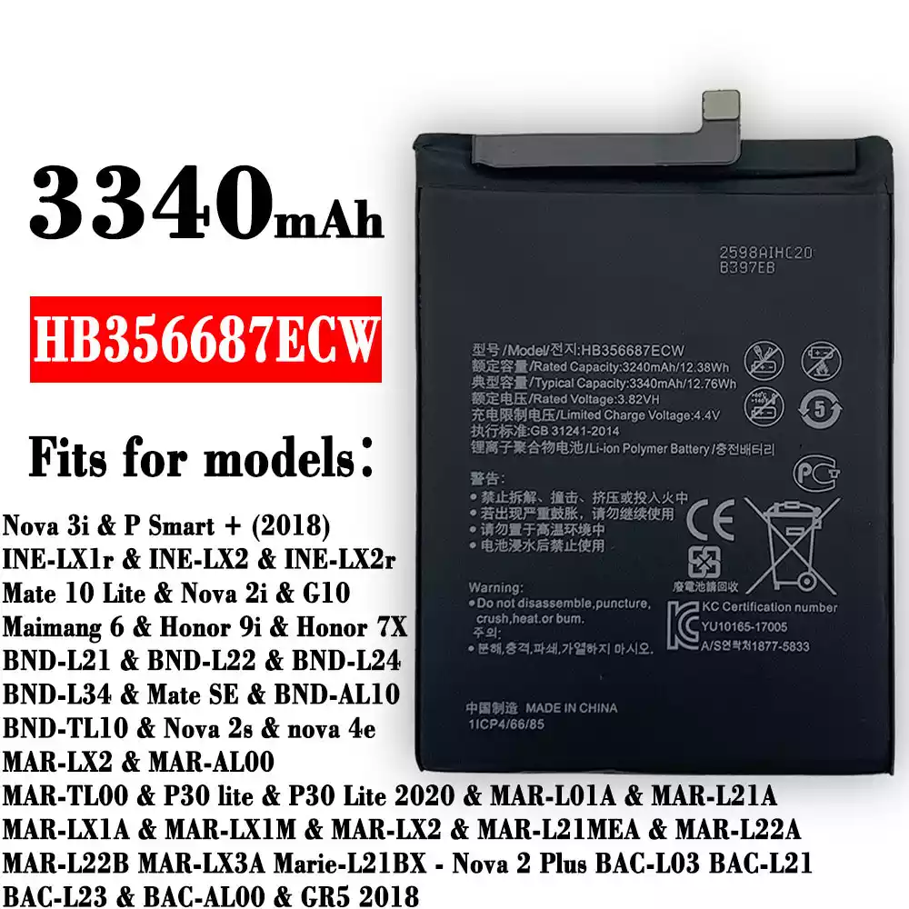 New phone battery HB356687ECW for HUAWEI Nova 3i / Mate 10 Lite / Nova 2i / Honor 9i / Honor 7X / Nova 2s / nova 4e/P30 lite / P30 Lite 2020 /