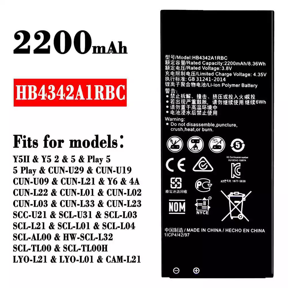 New phone battery HB4342A1RBC for HUAWEI Y5 2 / Play 5