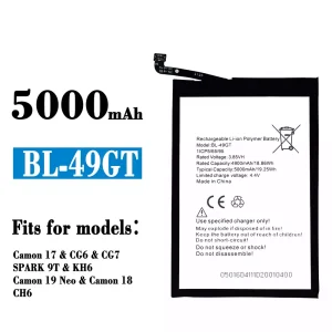 New phone battery BL-49GT for Tecno Camon 17 1 CG6 / CG7 / SPARK 9T / KH6 / Camon 19 Neo / Camon 18 /CH6
