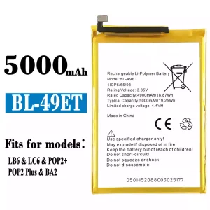 New phone battery BL-49ET for Tecno LB6 / LC6 / POP2+ / POP2 Plus /BA2
