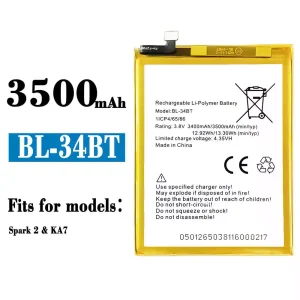 New phone battery BL-34BT for Tecno KA7 / Spark 2