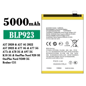 New phone battery BLP923 for OPPO A57 2020 /A57 2022 /A77 /A77s /A78/A97/ K10 / OnePlus Nord N20 SE /OnePlus Nord N300 5G /Realme C51