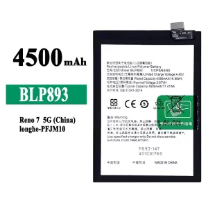 New phone battery BLP893 for OPPO Reno 7